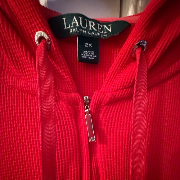 Lauren Ralph Lauren red waffle knit hoodie pullover top. Size 2X - Picture 2 of 5